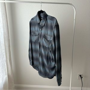 Molokai Surf Co. flannel plaid long sleeve Medium blue navy gray